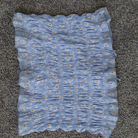 Disty Floral Blue Yellow Floral Tube Top 90s Y2K Summer Beach Boho XL - Picture 4 of 4